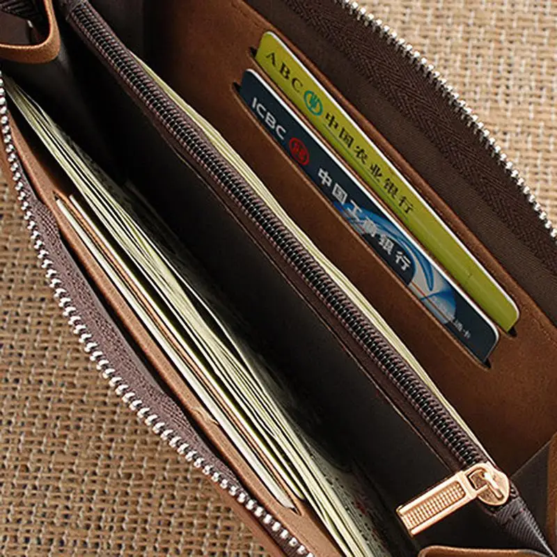 PinShang мужской кошелек, модный длинный кошелек с эффектом потертости, ретро кожаный кошелек с застежкой-молнией, сумка для отдыха, чехол для карт, сумка для монет ZK40