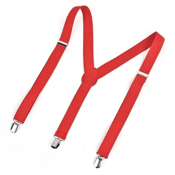 

Women Men Clip-on Adjustable Pants Elastic Y Back Suspender Braces - Red