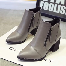 2016 Fashion Ankle Boot Autumn and winter Shoes High heels Martin boots Women Shoes Leather Black Silver Red gray Red Botas Muj