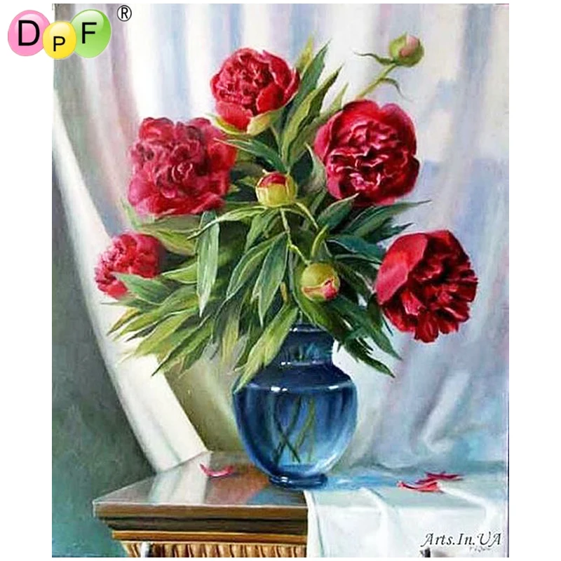 DPF DIY Magic Cube Cross Stitch art craft Carnation Vase lion Diamond Embroidery 5D full Round Painting Mosaic Decor | Дом и сад