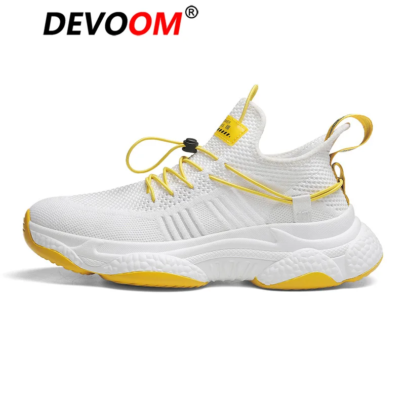 Outdoor Running Shoes For Men Breathable Mesh Sports Shoes Men Fyknit Basket Homme Sneakers Men Athletic zapatillas hombre - Цвет: white yellow