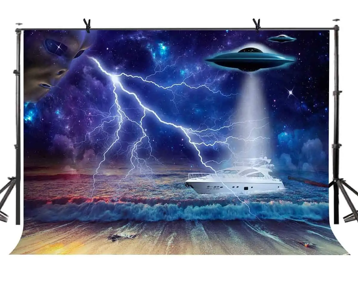 

150x220cm Science Fiction Backdrop UFO Alien Science Fiction Elemental Photography Background for Camera Photo Props