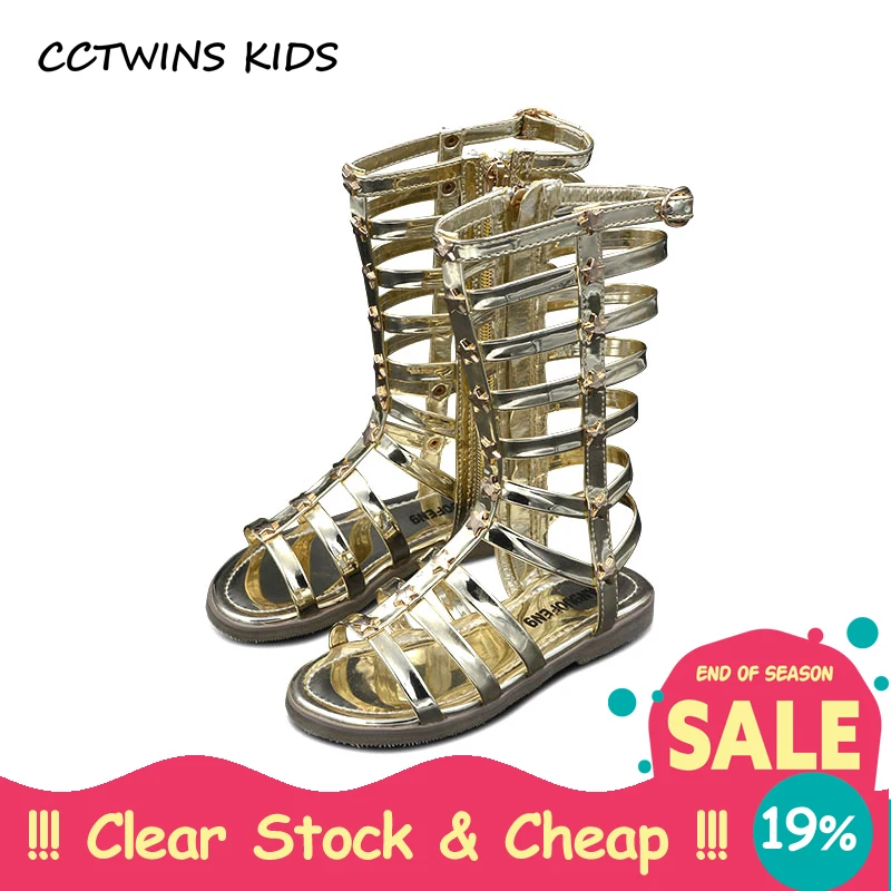 CCTWINS детская летняя обувь сандалии для девочек; детские носки до колена в гладиаторском стиле сандалии детские летние сандалии для девочек цвета: золотистый, серебристый сапоги для детей B133