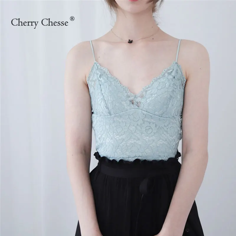 Cherry Chesse 2018 вышивка кружева ловушка майка сексуальные майки летние топы с