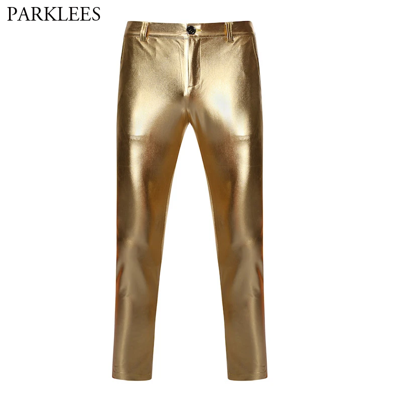 

Gold Shiny Metallic Pants Men 2019 Fashion Bronzing Hip Hop Streetwear Trousers Men Casual Motorcycle PU Leather Jogger Pants