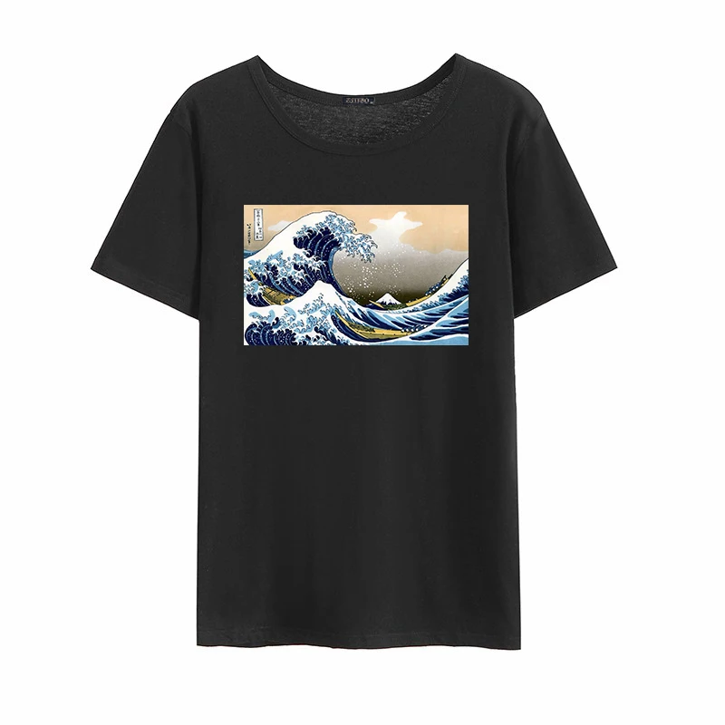 Летняя женская Свободная Повседневная футболка большого размера, новая японская волна, принт с коротким рукавом, Harajuku, женские топы, интересная футболка с круглым вырезом - Цвет: 1