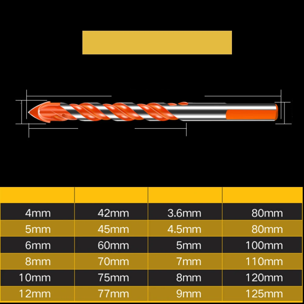 4 мм-12 мм Вольфрамовая сталь спиральное сверло треугольное сверло для керамической плитки бетона стекла мрамора и т. Д