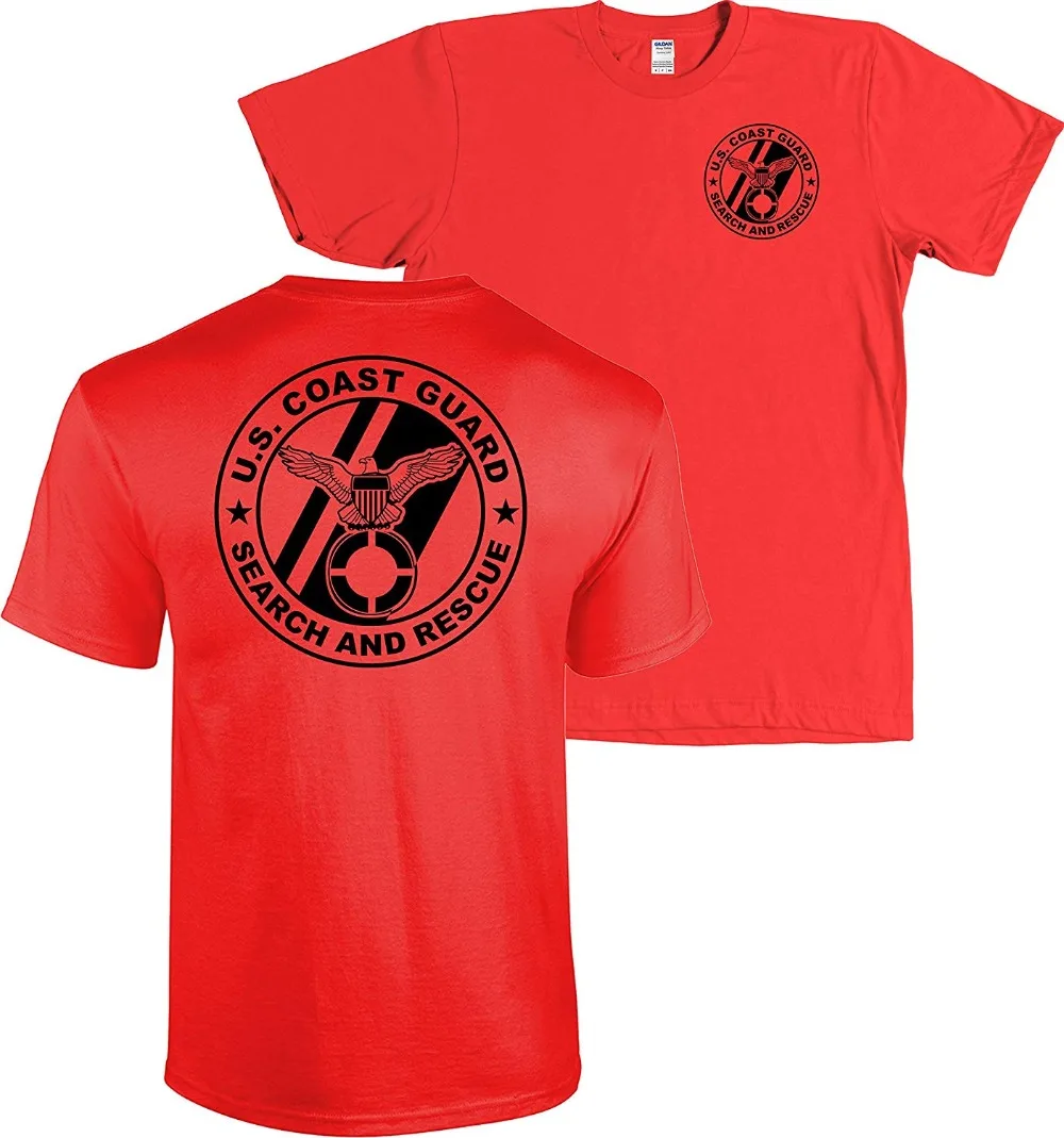 

T-Shirt Men 2019 New Uscg Us Coast Guard Search And Rescue Front & Back Red Shirt Usa Double Side Hoodies