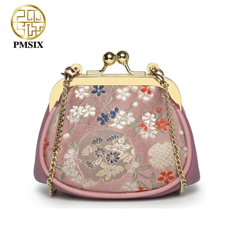 Pmsix, дизайнерский бренд, известный в womens'bag, мини классические сумки-мессенджеры, вышивка цветами, сумка через плечо, сумка на плечо с монетами - Цвет: pink