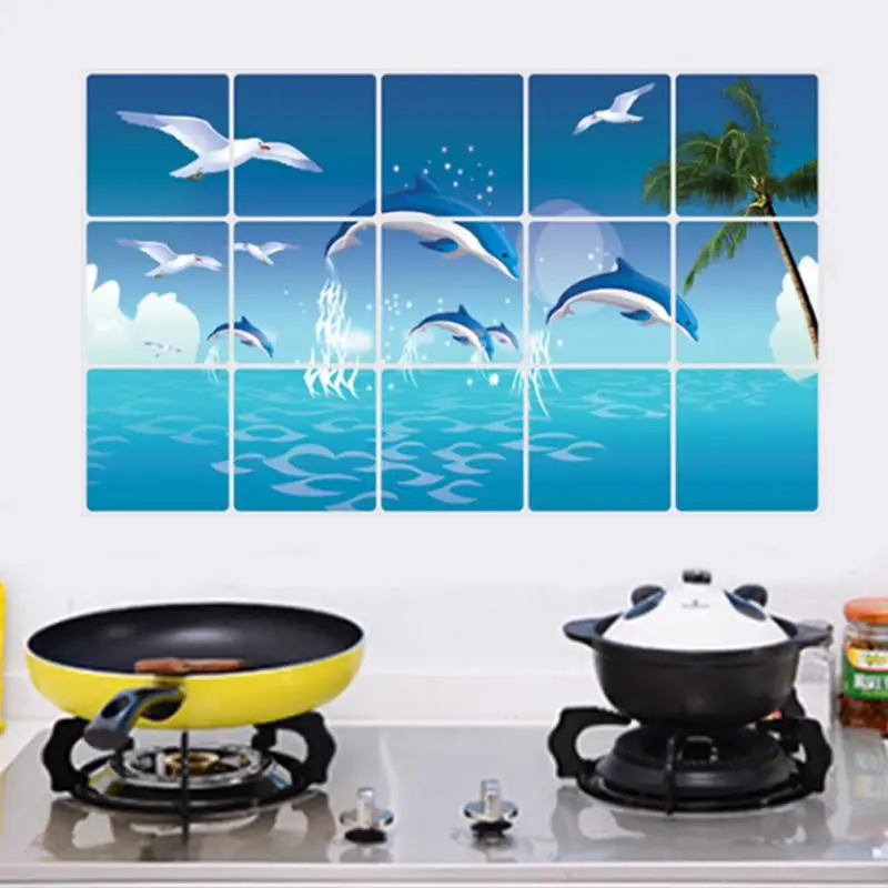 Decorative Dolphin Kitchen Waterproof Sticker Bathroom Tile For Wall