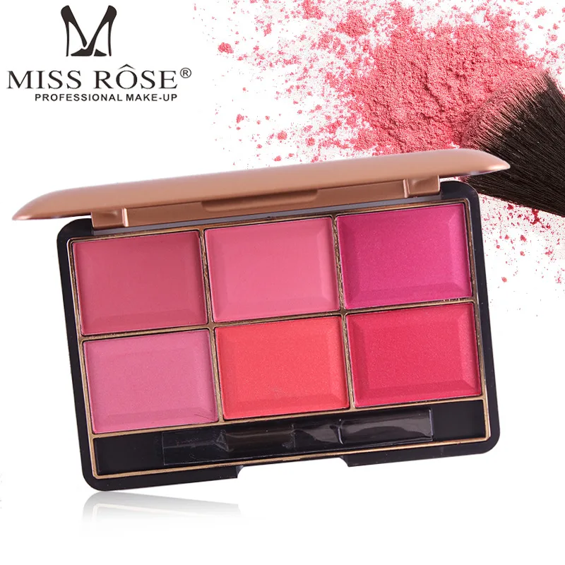 MISS ROSE Professional 6 цветов матовые румяна палитра для лица щек натуральные Румяна Косметическая Палетка для контуринга с румянами пудра