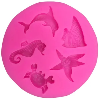 Free shipping Dolphins hippocampus starfish silicone mold chocolate fondant cake decoration Kitchen soap Tools F0104