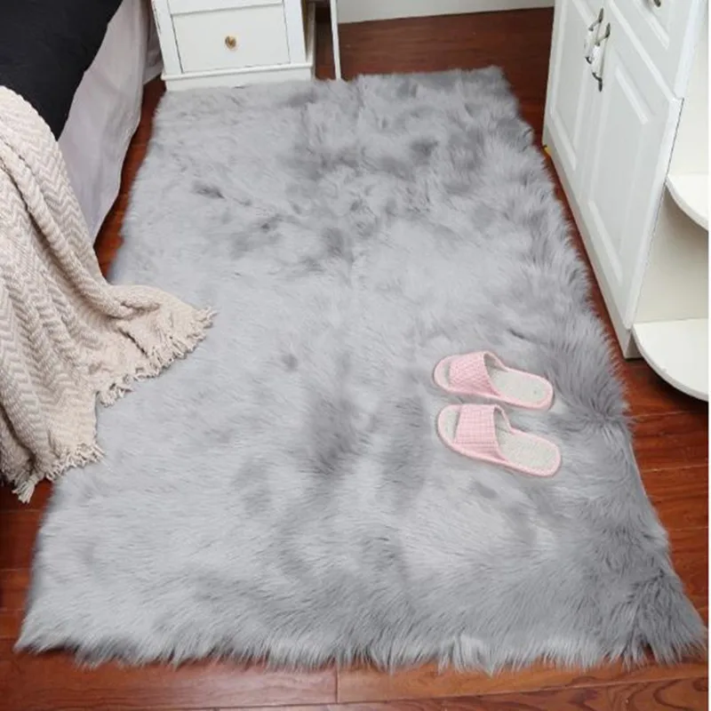 

Artificial Wool Carpet Rectangle Faux Mat Seat Pad Skin Fur Plain Fluffy Area Rugs Washable Livingroom kids room carpet tapete