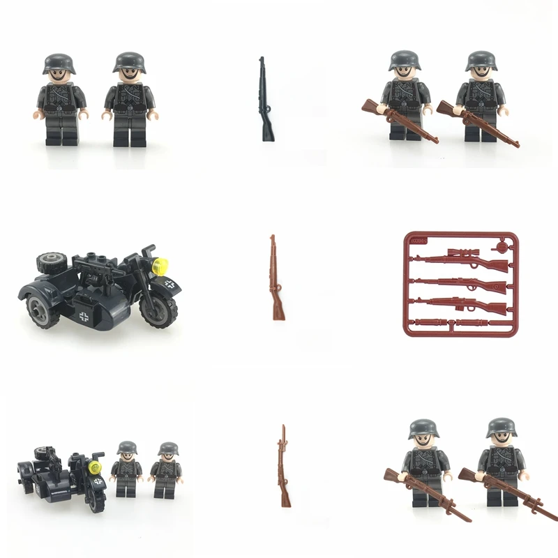 

Creative World War II German Military Motorcycle Army Soldier Rifle Weapon Building Blocks Military Figures Children Toys Gifts
