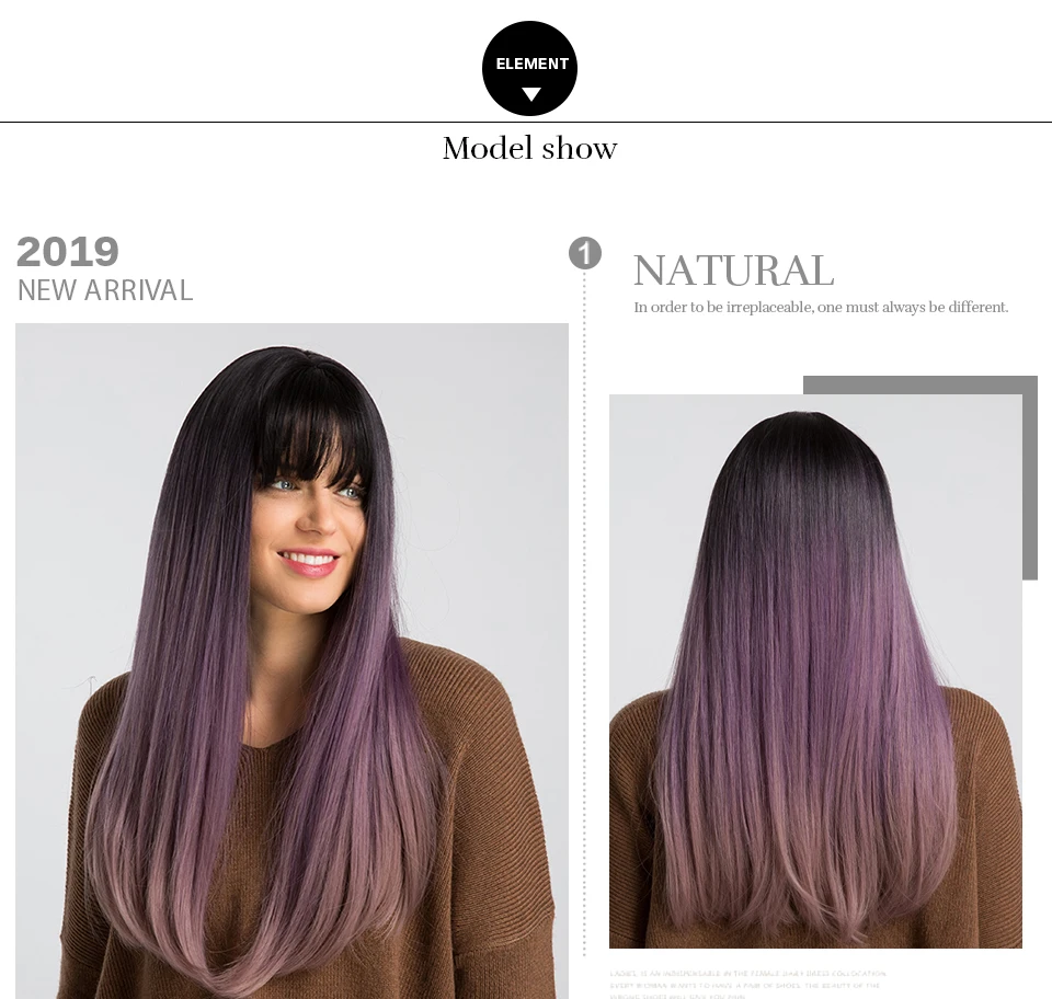 Element длинный прямой синтетический парик с челкой темный корень Омбре Фиолетовый 26 дюймов модные вечерние парики для косплея для женщин