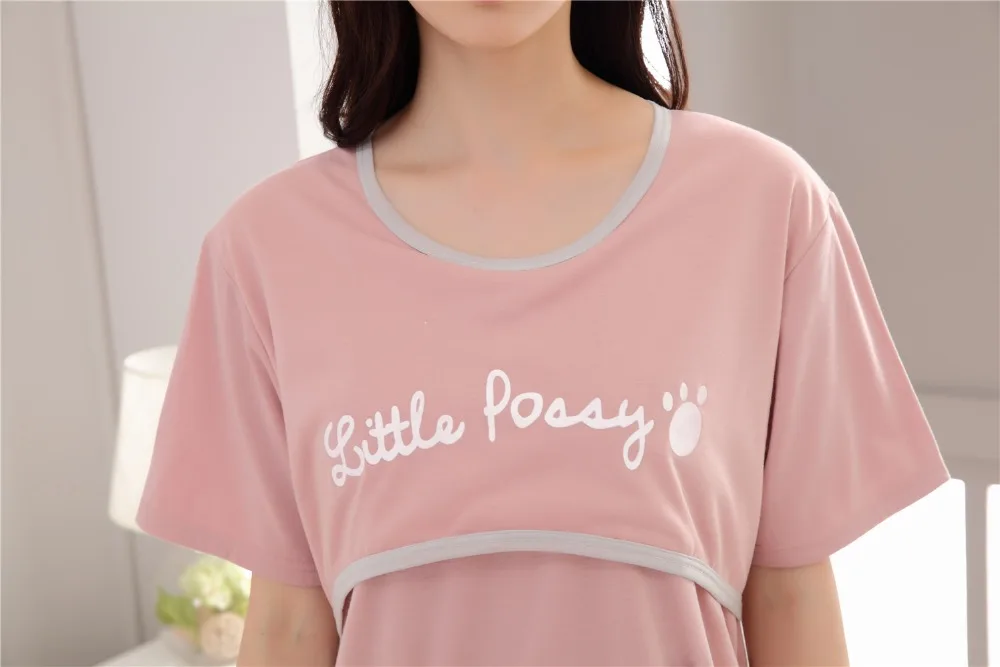 Bonito dos Desenhos Pijama para Mulheres Pijama de Algodão de Manga Roupas de Maternidade Fdfklak Animados Tamanho Grande Grávidas Curta Dormirwear Conjunto Verão 14 Cheap Cápsulas de dormir