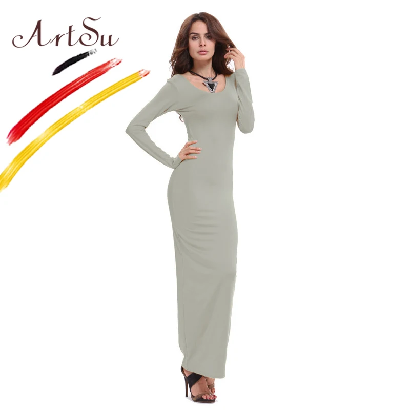 Платье ArtSu женское длинное повседневное из хлопка на осень и зиму|dress robe|women maxi