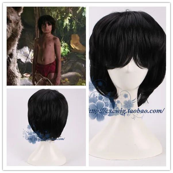 Костюм из фильма Книга джунглей для мальчиков косплей парик Mowgli короткие черные