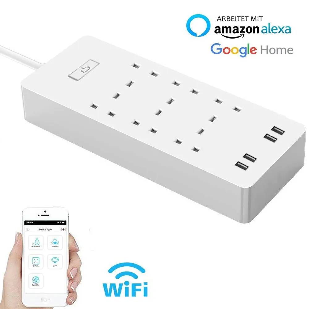 Pаспродажа WiFi Smart Мощность полосы Стабилизатор напряжения 6 AC Великобритании Подключите розетки, розетки с USB Дистанционное Управление Homekit работать с ...