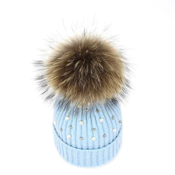 

12PCS / LOT SINGYOU Imitation Pearl Knitted Hat for Women Beanie Cap Casual Fur Ball Solid Color Beanie Skullies Cap 16 Colors
