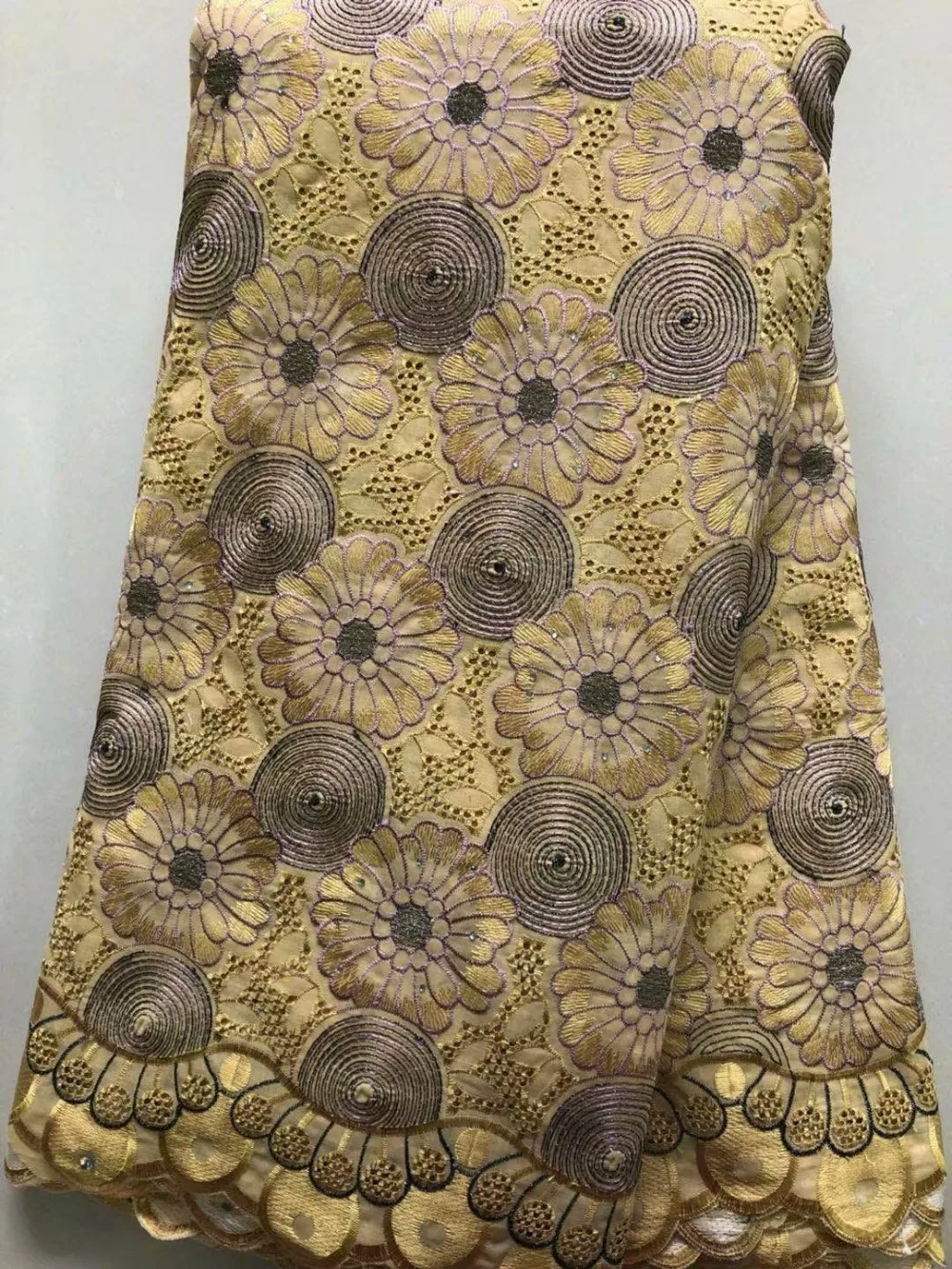 

Wholesale African cotton lace fabric with stones,top quality embroidered swiss cotton lace for wedding dress
