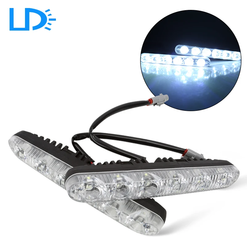 High lumen 2x 9000k Car Daytime Running Lights LED DRL Bright Driving Day Light Head Lamp 6 LED
