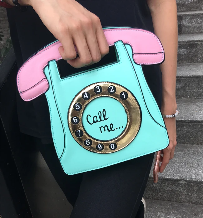 Goedkoop Grappige Persoonlijkheid Mode Telefoon Ontwerp Letters Dames Pu Lederen Handtas Chain Purse Schoudertas Crossbody Messenger Bag Flap
