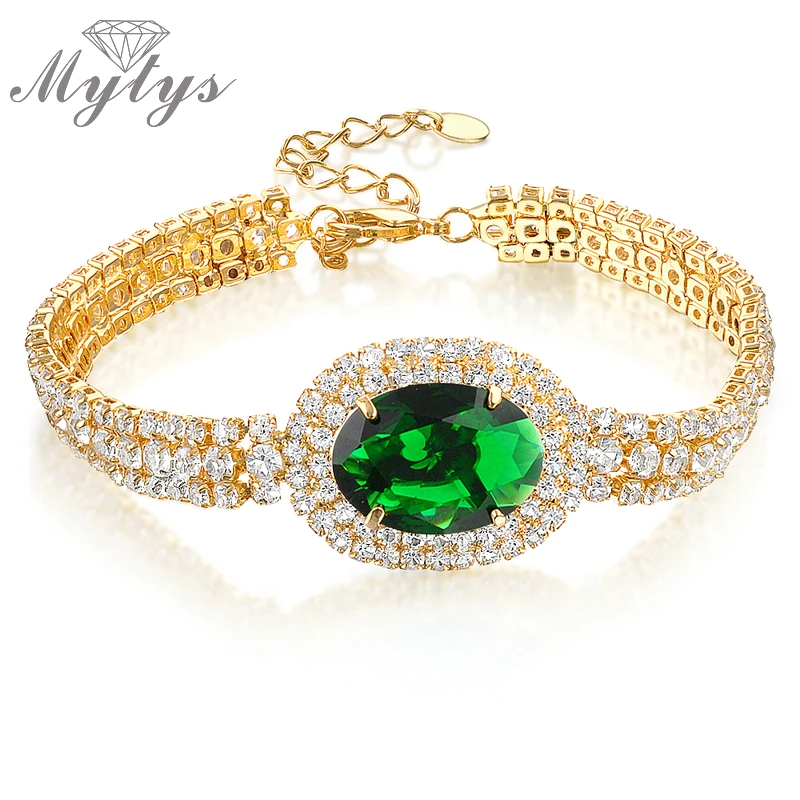 Buy Mytys Green Rhinestone Bracelet for women pave