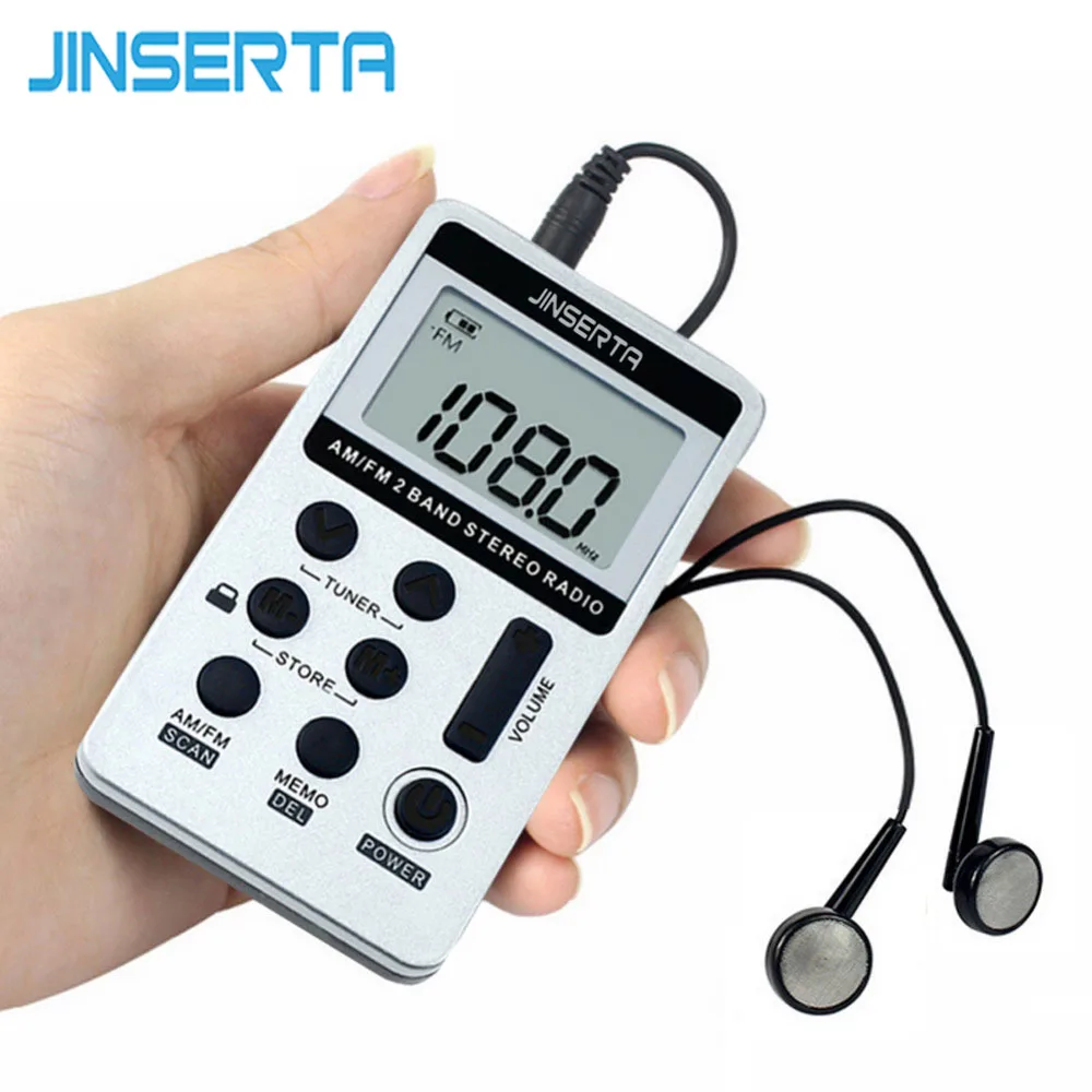 Цифровой портативный мини приемник JINSERTA FM/AM с перезаряжаемой батареей