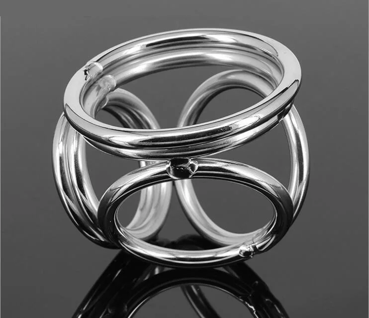 2018 Latest Male Stainless Steel Four Ring Delayed Gonobolia Cockring