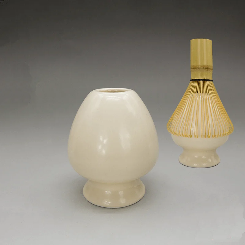 Beige Porcelain Japanese Matcha Whisk Holder Bamboo Chasen Stand Japan