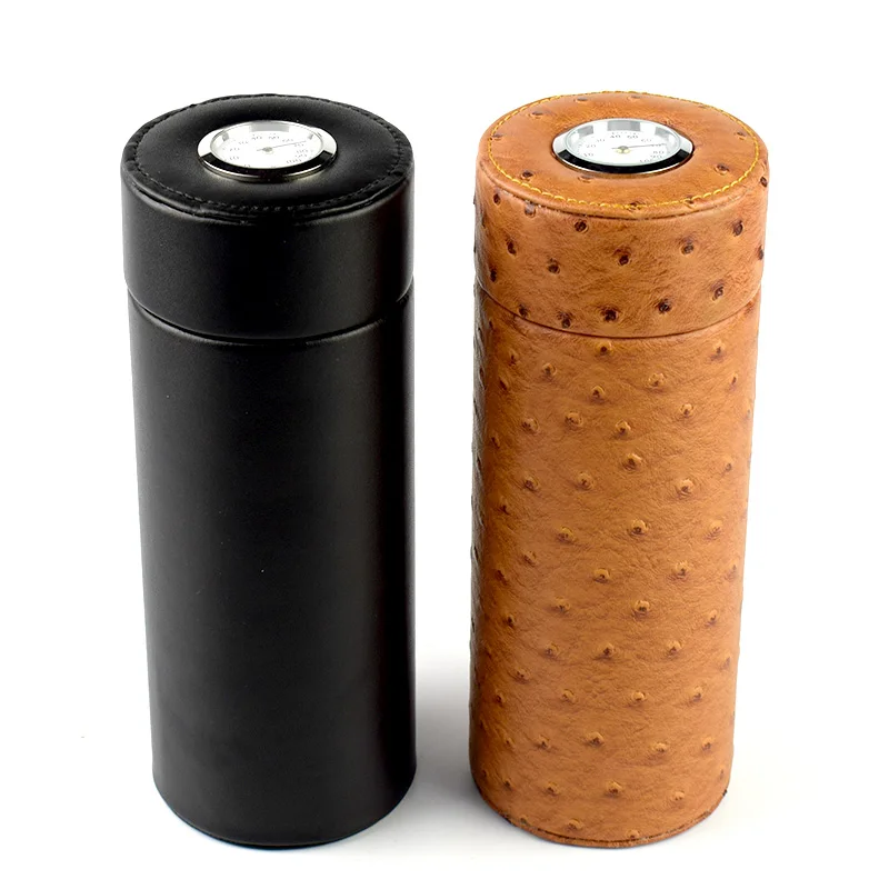 COHIBABlackKhakiTravelCigarHumidorCasePortableLeatherCedar