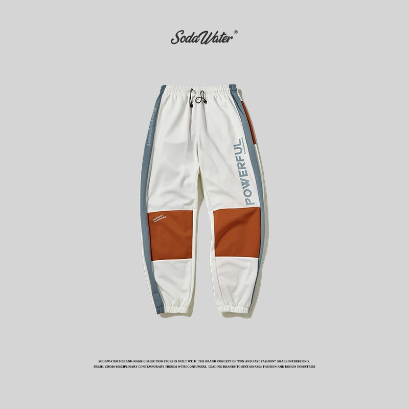 Сода воды мужские джоггеры брюки осень уличный стиль лоскутные брюки хип хоп Письмо печати пот брюки свободные спортивные брюки 9359S - Цвет: white