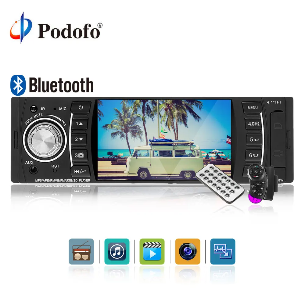 

Podofo 1din Car Radios MP5 Player Car Autoradio Mutimedia Player Bluetooth 4.1 '' Car Stereo audio player FM/USB/Remote Control