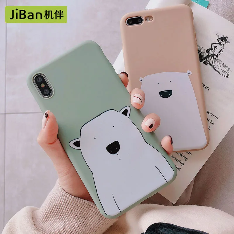 JiBan милый мультфильм белый медведь мобильный телефон чехол для iPhone 6 6s 7 8 плюс