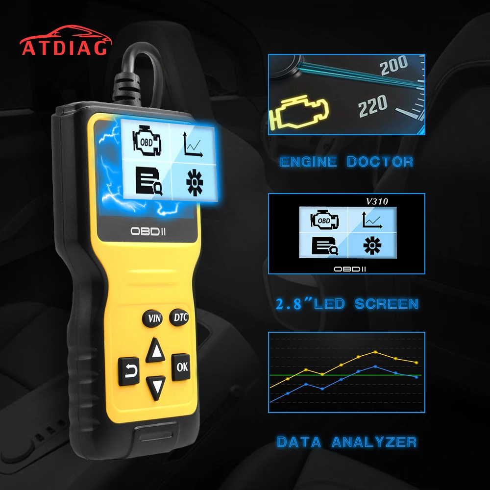 V310 Car Code Reader Auto AD310 OBD2 Scanner V1.1 16pin Male Engine