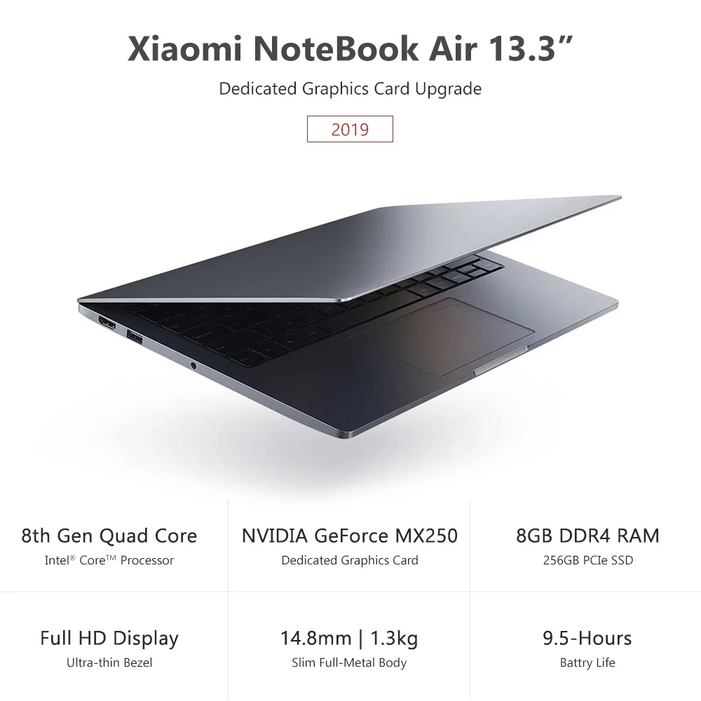 Xiaomi Mi ультратонкий ноутбук Air 13," GeForce MX250 256G SSD Intel 8th quad core i5/i7 8GB Распознавание отпечатков пальцев ПК