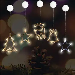 Светодиодный Рождественский свет колокольчик Рождественская елка Лось Олень подвесное окно украшение присоски лампа Рождество Новый год