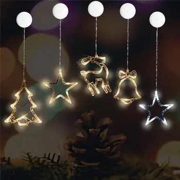 

Led Christmas Light Bell Xmas Tree Elk Deer Hanging Window Decoration Sucker Lamp Xmas New Year Patry Holiday Rome Decor Lights