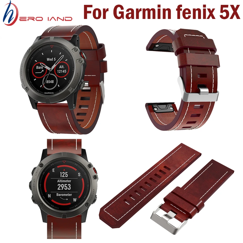 

High Quality Leather Replacement Band Strap For Garmin Fenix 5X/5X Plus watchband Quick Release Band For Garmin Fenix 5X