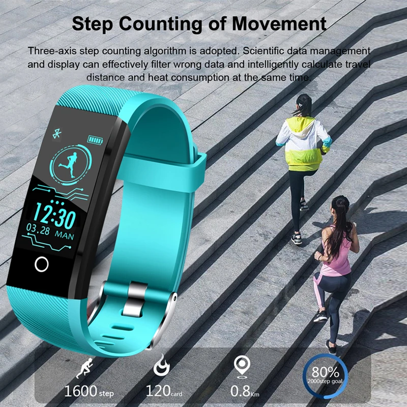 Smart Sport Watch Ladies BANGWEI Waterproof Fitness Watch Blood Pressure Heart Rate Monitor Pedometer Information Reminder+Strap