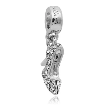 

Free Shipping Silver Cinderella crystal shoes Charm Beads Fit Original Pandora Bracelet Authentic Luxury Women Jewelry