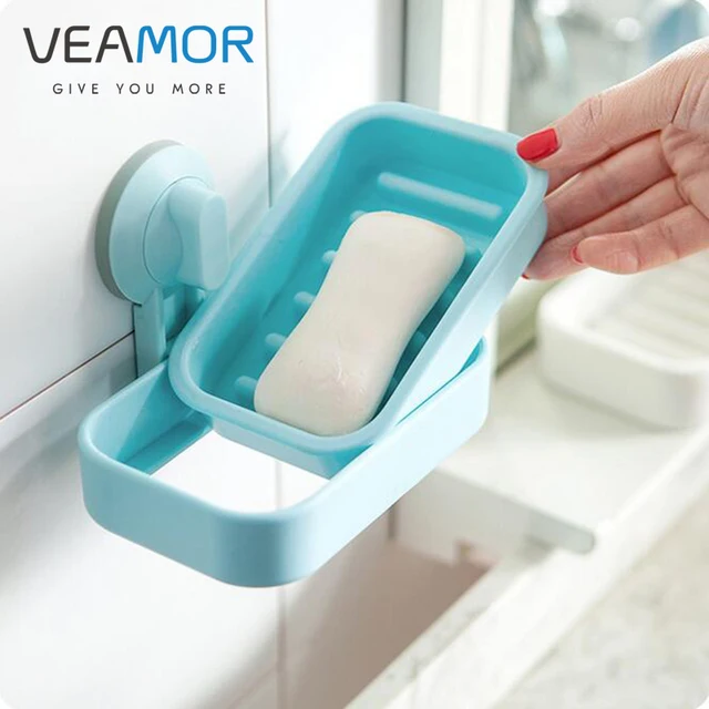 Buy VEAMOR ABS Plastic Drain Soap Box Bathroom Large Creative Sucker Soap Stand