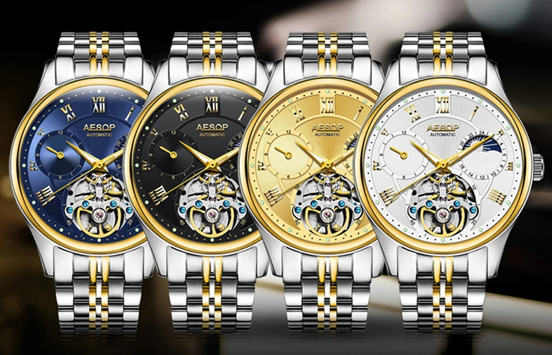 AESOP автоматические механические часы для мужчин золотые мужские s часы лучший бренд класса люкс водонепроницаемый скелет мужские часы для мужчин Relogio Masculino