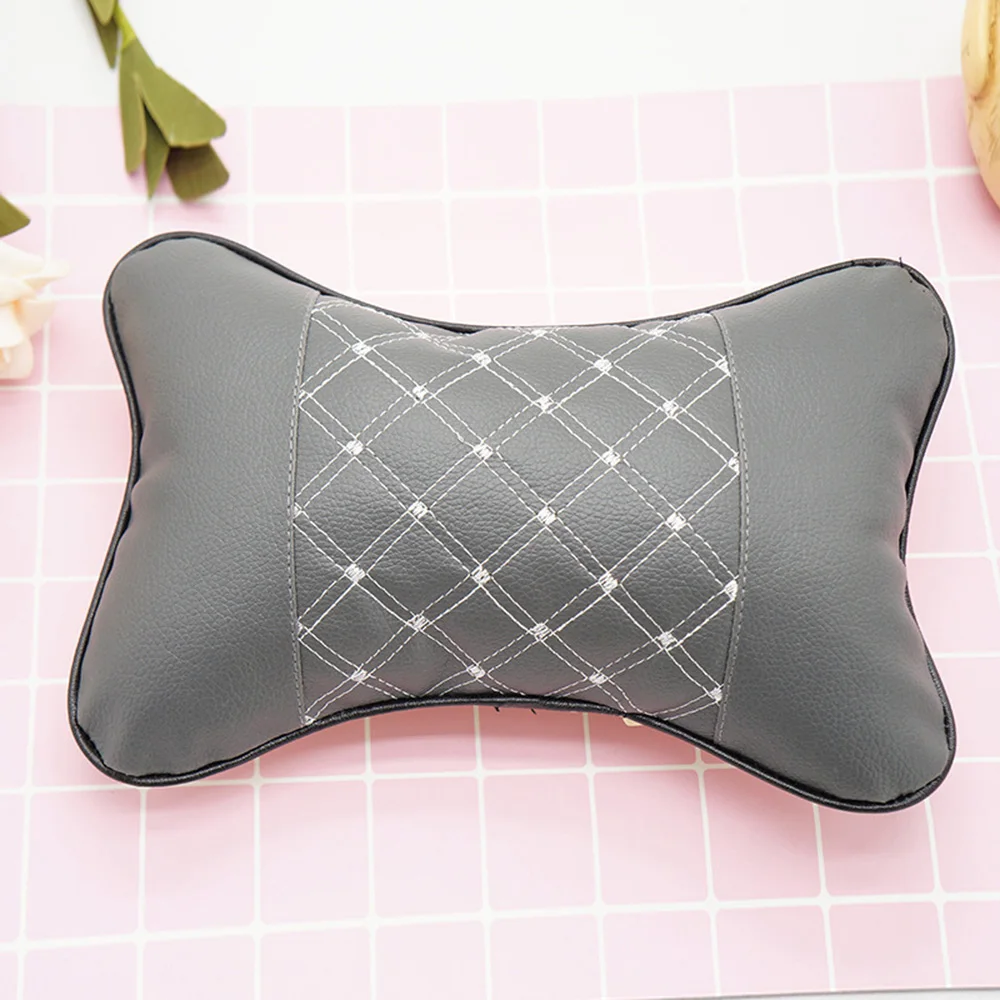 Dark gray white line Кожаная сетчатая Автомобильная подушка для сиденья шеи Защита безопасности авто подголовник Поддержка Подушка для отдыха автомобильные сиденья аксессуары для интерьера коврик - Цвет: Dark gray white line