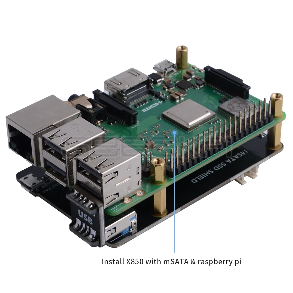 В наличии GeeekPi X850 V3.1 mSATA SSD USB 3 0 модуль расширения памяти Плата для Raspberry Pi B + (Plus)/3