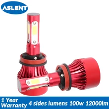 Aslent – ampoules de phares de voiture, LED H7 H4 H11 100 9005 9006 9004 H13, COB 9007 W 12000lm, 4 côtés, 12v 24v