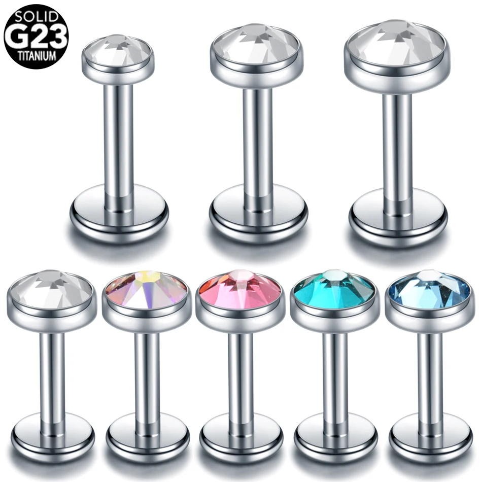 

1PC G23 Titanium Tragus Helix Piercing CZ Gem Internally Thread Labret Lip Bar Rings Stud Cartilage Piercing Orelha Jewelry