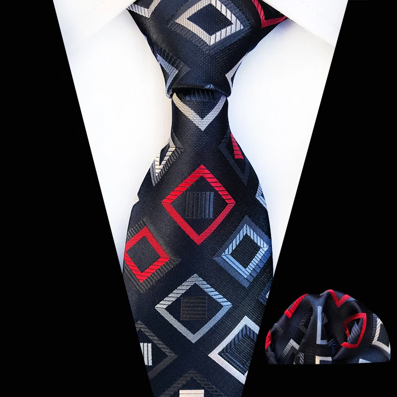 Мужской плед жаккард шеи связей для мужчин полосатый рисунок галстук платок Набор для Мужская рубашка Gravatas тонкий платки