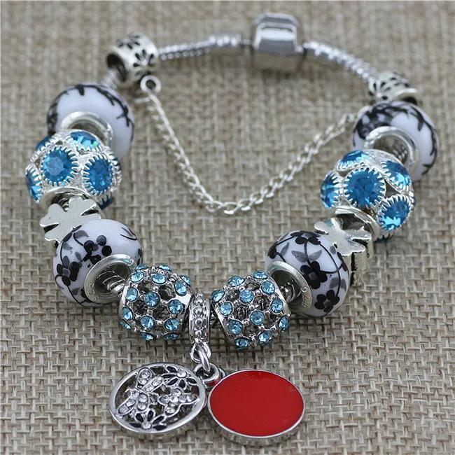 DGW Европейский 15 Стиль аутентичный тибетский серебряный синий кристалл браслет для женщин DIY бусины ювелирные изделия Рождественский подарок - Окраска металла: PDL005